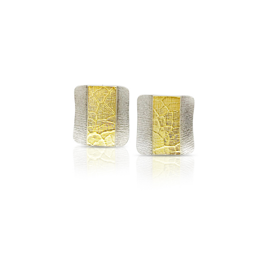 EG-Speiser-jewelry-handcrafted-post-earrings-silver-gold-mixed metal-bimetal-small-petit-handmade-artisan-wearable art-path earrings-textured